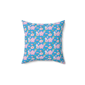 Polyester Square Pillow Pink Flowers Blue Decor - Dipaliz - 14’’ × - Throw Pillows