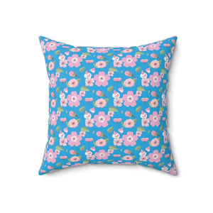 Polyester Square Pillow Pink Flowers Blue Decor - Dipaliz - Throw Pillows