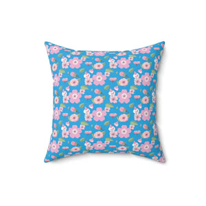 Polyester Square Pillow Pink Flowers Blue Decor - Dipaliz - Throw Pillows