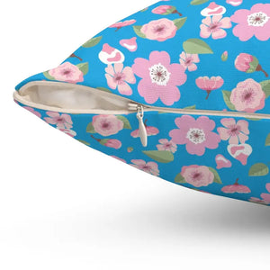 Polyester Square Pillow Pink Flowers Blue Decor - Dipaliz - Throw Pillows