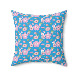 Polyester Square Pillow Pink Flowers Blue Decor - Dipaliz - Throw Pillows