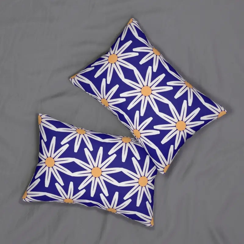 Bloom & White Flowers on Blue Lumbar Pillow - 20’’ × 14’’ Home Decor