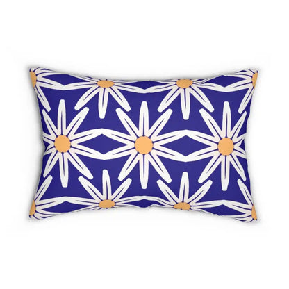 Bloom & White Flowers on Blue Lumbar Pillow - 20’’ × 14’’ Home Decor