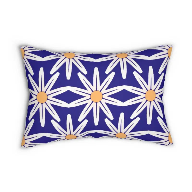 Bloom & White Flowers on Blue Lumbar Pillow - 20’’ × 14’’ Home Decor