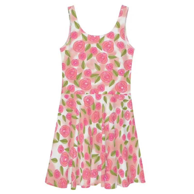 Bloom in Style: Flirty Pink Roses Skater Dress - Dresses