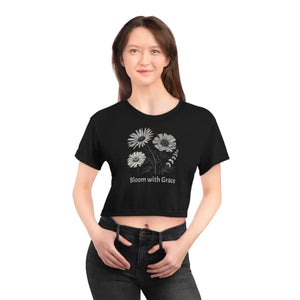 Crop Tee - Wildflower Aop Tee - Nature Inspired Fashion - Dipaliz Black Stitching / Xs