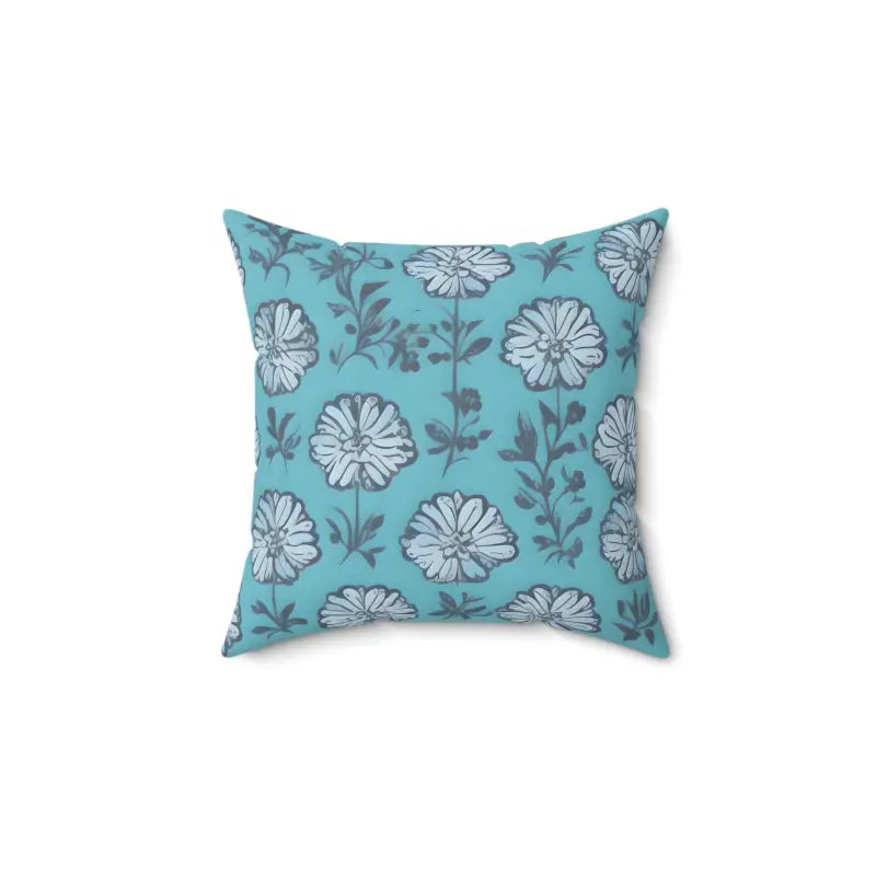 Flowers on Blue Spun Polyester Square Pillow - 14’’ × Home Decor