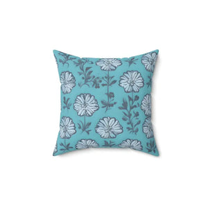 Flowers on Blue Throw Pillow Spun Polyester Square - Dipaliz - 14’’ × - Pillows