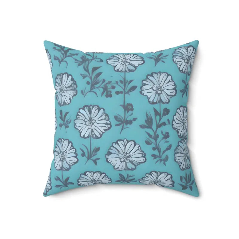 Flowers on Blue Spun Polyester Square Pillow - 18’’ × Home Decor