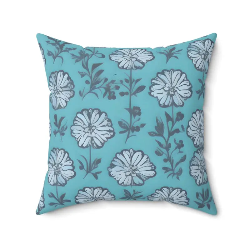 Flowers on Blue Spun Polyester Square Pillow - 20’’ × Home Decor