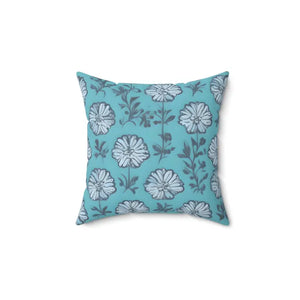 Flowers on Blue Throw Pillow Spun Polyester Square - Dipaliz - Pillows