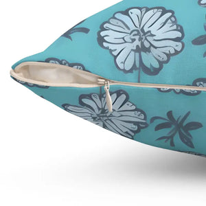 Flowers on Blue Throw Pillow Spun Polyester Square - Dipaliz - Pillows