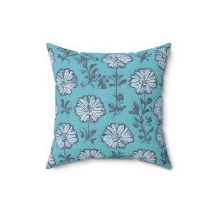 Flowers on Blue Throw Pillow Spun Polyester Square - Dipaliz - Pillows