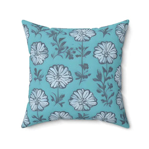 Flowers on Blue Throw Pillow Spun Polyester Square - Dipaliz - Pillows