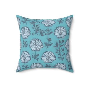 Flowers on Blue Throw Pillow Spun Polyester Square - Dipaliz - Pillows