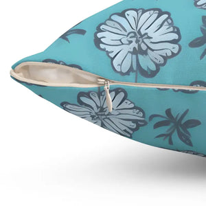 Flowers on Blue Throw Pillow Spun Polyester Square - Dipaliz - Pillows