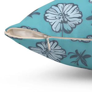 Flowers on Blue Throw Pillow Spun Polyester Square - Dipaliz - Pillows