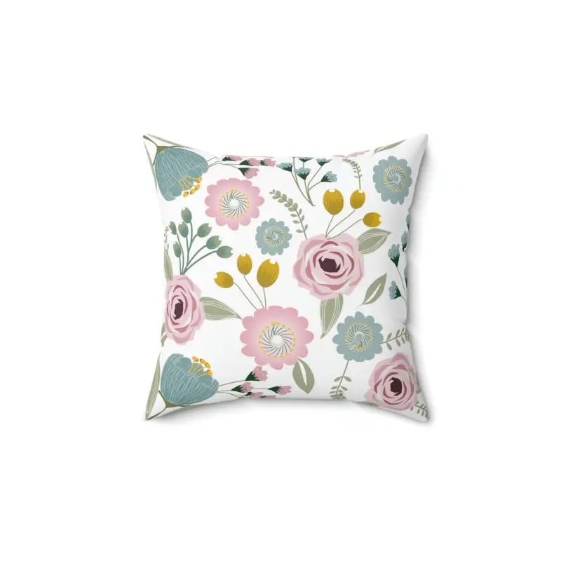 Spring Flowers Spun Polyester Square Pillow for Nature Lovers - 14’’ × Home Decor