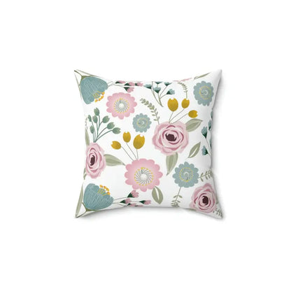 Spring Flowers Spun Polyester Square Pillow for Nature Lovers - 14’’ × Home Decor