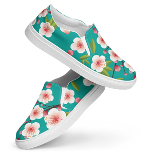 Women’s Slip on Canvas Shoes Flowers Blue Design - Dipaliz - 5 - Sneakers