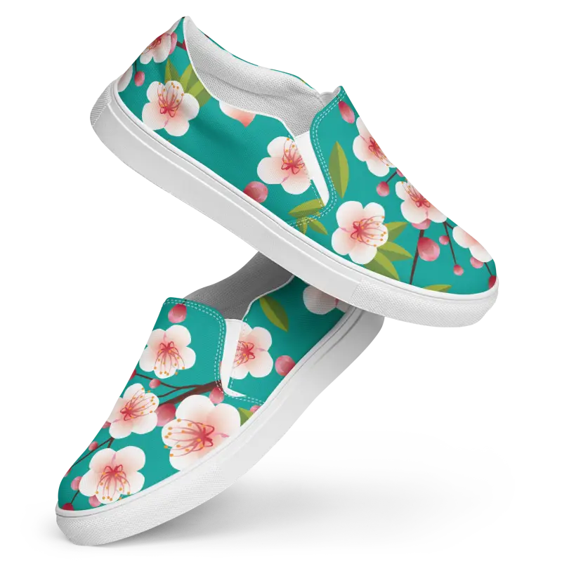 Bloominstylish Blue Floral Women’s Slip-on Canvas Shoes - 5