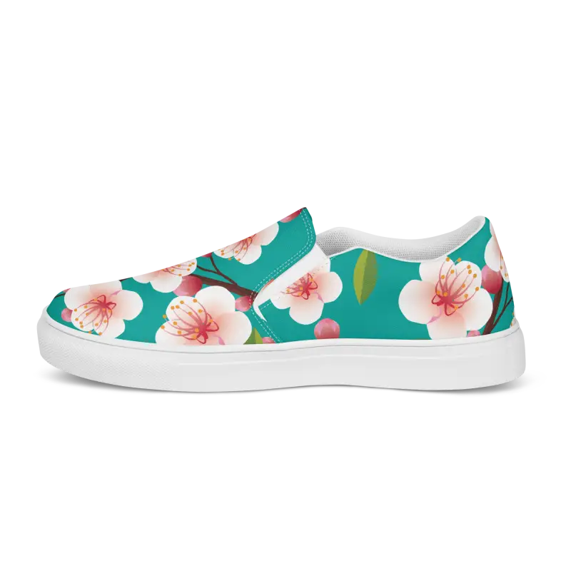 Bloominstylish Blue Floral Women’s Slip-on Canvas Shoes