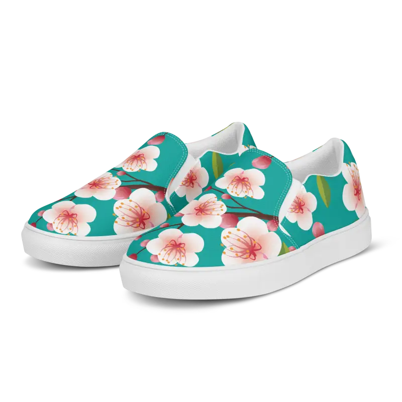 Bloominstylish Blue Floral Women’s Slip-on Canvas Shoes