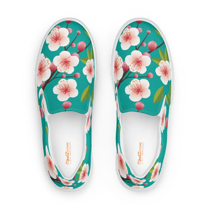 Bloominstylish Blue Floral Women’s Slip-on Canvas Shoes