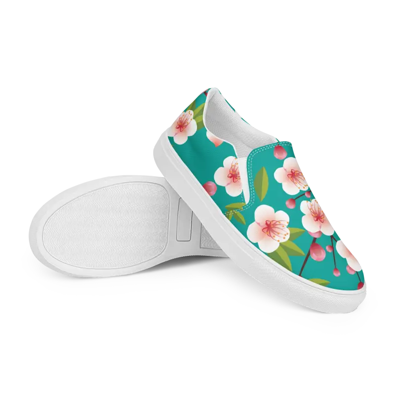 Bloominstylish Blue Floral Women’s Slip-on Canvas Shoes