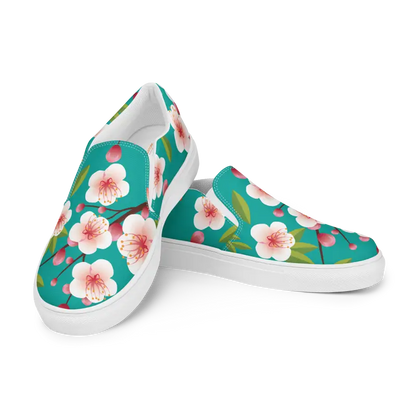 Bloominstylish Blue Floral Women’s Slip-on Canvas Shoes