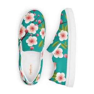 Women’s Slip on Canvas Shoes Flowers Blue Design - Dipaliz - Sneakers