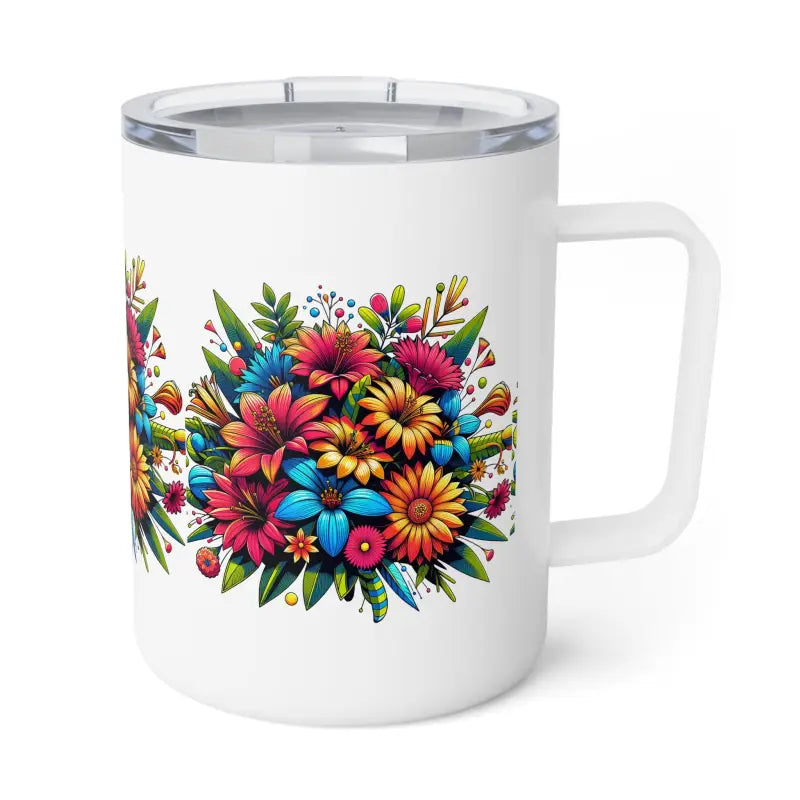 Sip in Style: Blossom Bliss Insulated Coffee Mug - 10oz / White