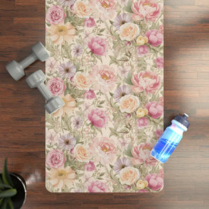 Pink Flowers Yoga Mat - Vibrant Energy Boosting Practice - Dipaliz - 24” x 68” - & Pilates Mats