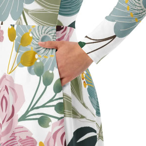 Floral Midi Dress Long Sleeve Spring Flowers Style - Dipaliz - Dresses