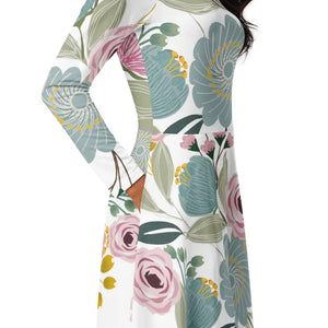 Floral Midi Dress Long Sleeve Spring Flowers Style - Dipaliz - Dresses