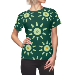 Green Women’s Floral Tee - Blossom Print Cut Sew Top - Dipaliz - Xs / Black Stitching / 4 Oz. - T-shirts