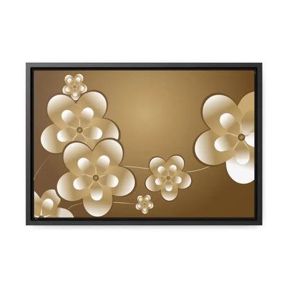 Blossom Brilliance Gallery Canvas: White Flowers on Brown Backdrop - 18″ x 12″ / Black / Premium Wraps (1.25″) Canvas