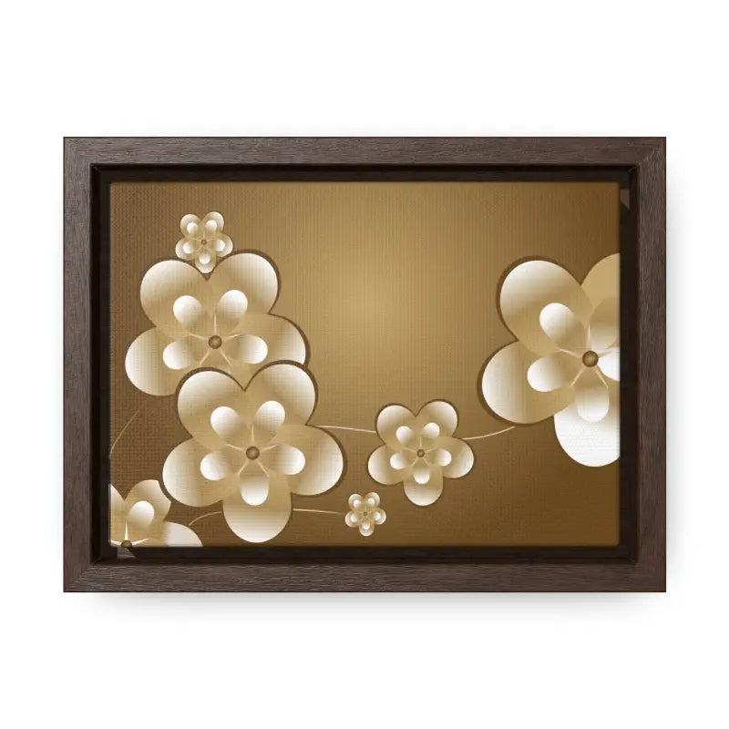 Blossom Brilliance Gallery Canvas: White Flowers on Brown Backdrop - 7″ x 5″ / Walnut / Premium Wraps (1.25″) Canvas