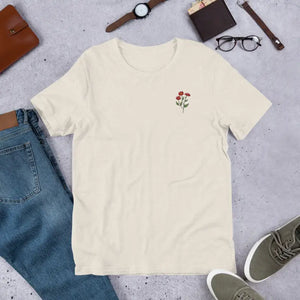 Flower Embroidered Unisex t Shirt Cotton Tee - Dipaliz - Heather Dust / s - T-shirts