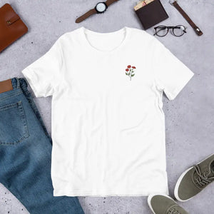 Flower Embroidered Unisex t Shirt Cotton Tee - Dipaliz - White / s - T-shirts