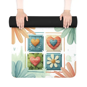 Rubber Yoga Mat Hearts and Flowers Non Slip Vibrant - Dipaliz - 24” x 68” - Exercise & Fitness