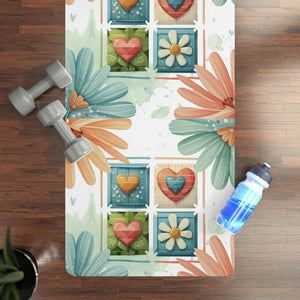 Rubber Yoga Mat Hearts and Flowers Non Slip Vibrant - Dipaliz - 24” x 68” - Exercise & Fitness