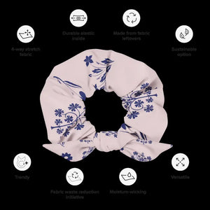 Pink Recycled Scrunchie with Flower Drawings Hair Accessory - Dipaliz - Ponytail Holders