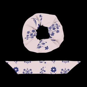 Pink Recycled Scrunchie with Flower Drawings Hair Accessory - Dipaliz - Ponytail Holders