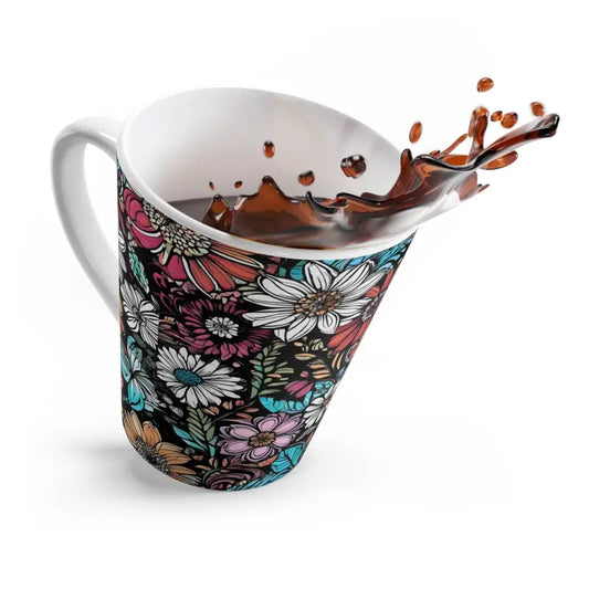 Blossom & Sip Ceramic Latte Mug: Vivid Colored Flowers - 12oz Mug