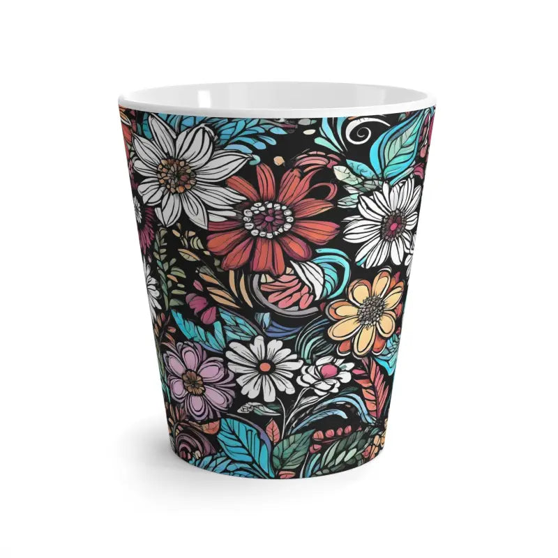 Blossom & Sip Ceramic Latte Mug: Vivid Colored Flowers - 12oz Mug