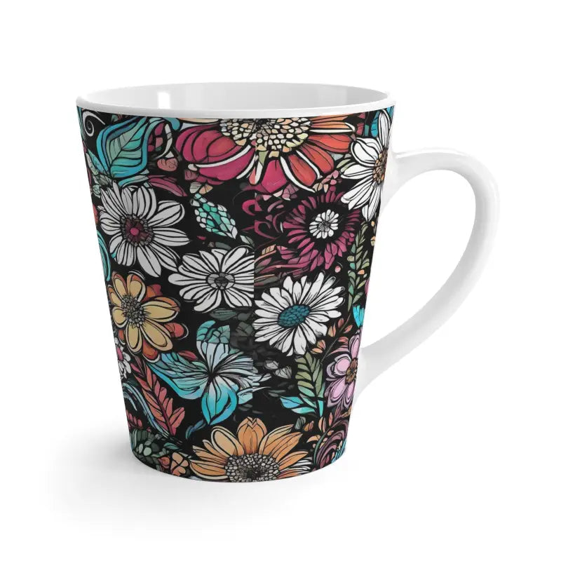 Blossom & Sip Ceramic Latte Mug: Vivid Colored Flowers - 12oz Mug