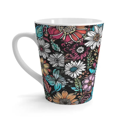 Blossom & Sip Ceramic Latte Mug: Vivid Colored Flowers - 12oz Mug