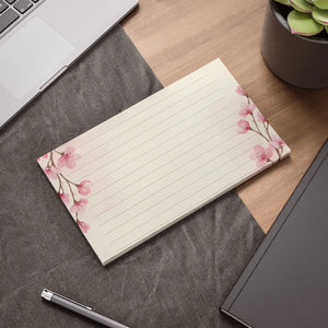 Lined Pink Cherry Blossom Sticky Notes - Adhesive Strip - Dipaliz