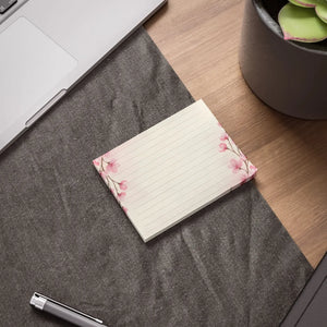 Lined Pink Cherry Blossom Sticky Notes - Adhesive Strip - Dipaliz
